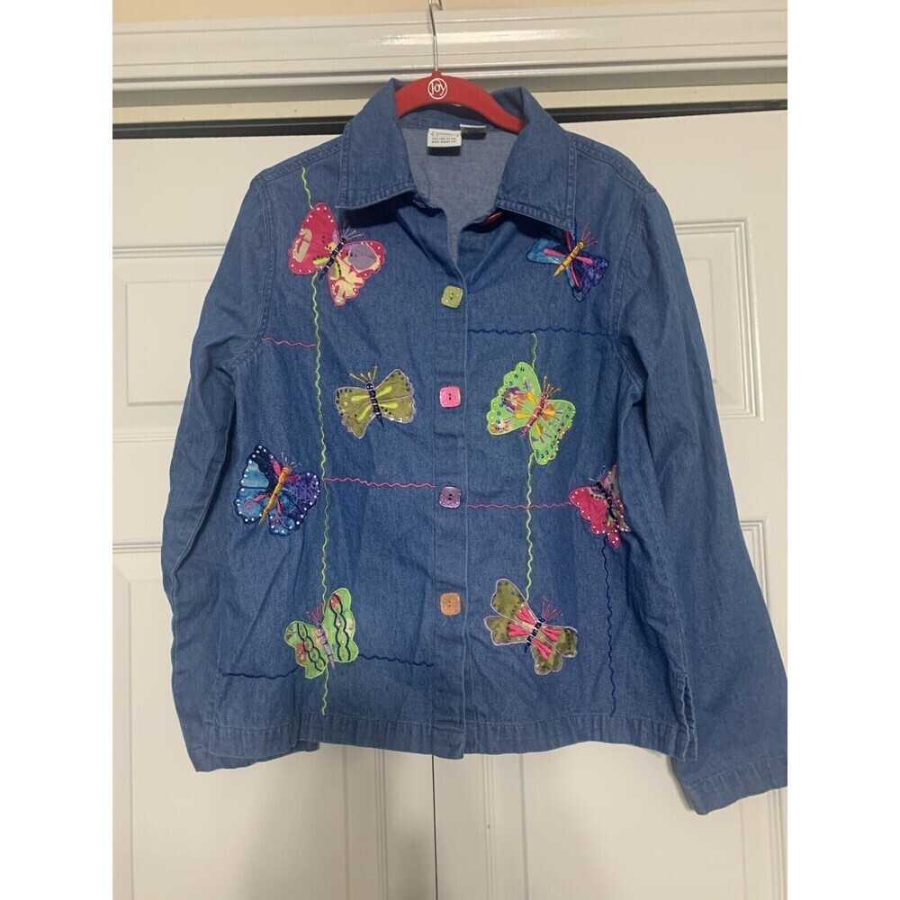 Vintage Haband Denim Butterfly Embroidered Shirt / Jacket Shacket M (PP15)